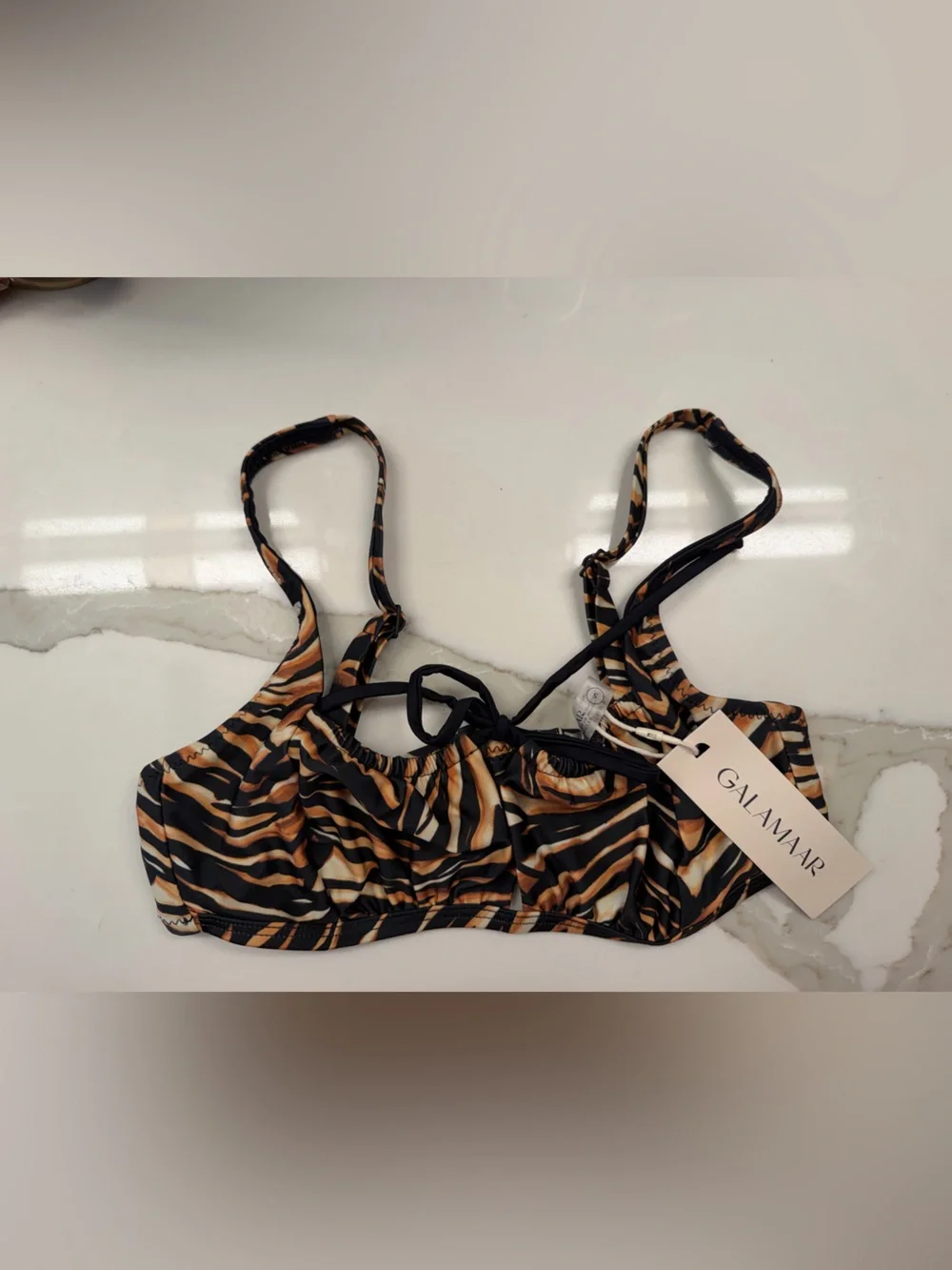 Alamar Tiger-Print Tie Front Bikini Top - Black & Brown